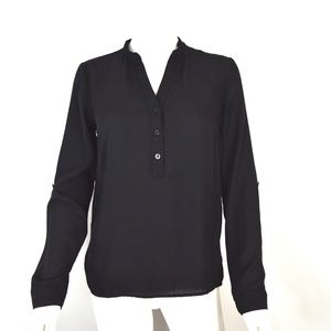 Black Flowy Button-Up Blouse